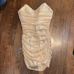 Strapless Sequin Ruched Mini Dress - Champagne